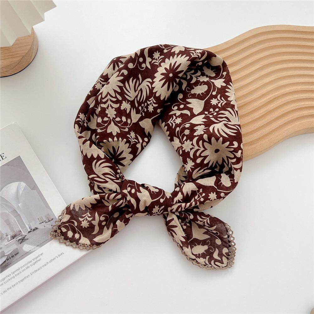 Floral Cotton Linen Print Scarves Scarf Hair Band Square Handkerchief  Scarf Accessories