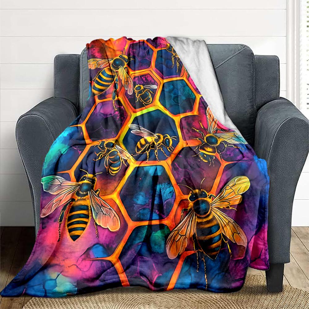 1pc Bee Hive Blanket, Lightweight Flannel Throw Blanket for Sofa, Bed, Travel, Camping, Living Room, Office, Couch069