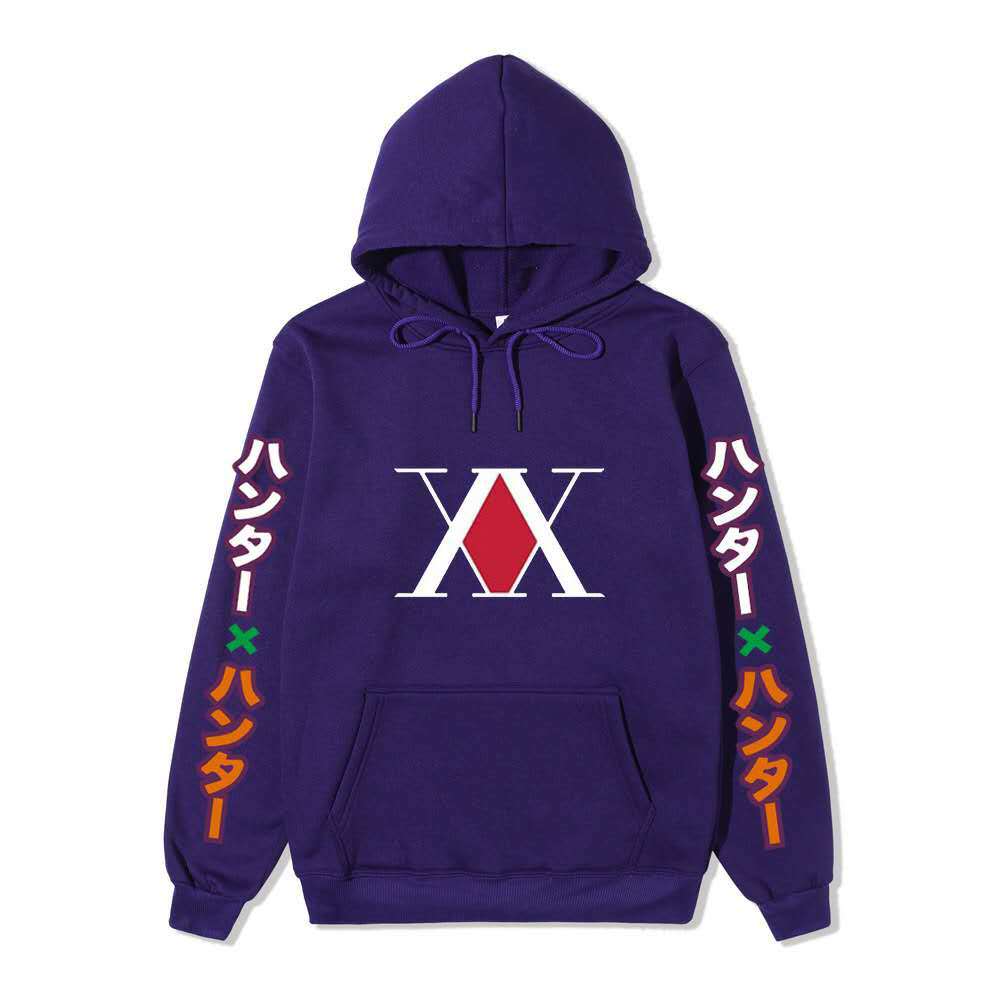 Hunter X Hunter XX Logo Hoodie Color Japanese Vertical Sleeve Print Black Anime Pullover Sweatshirt