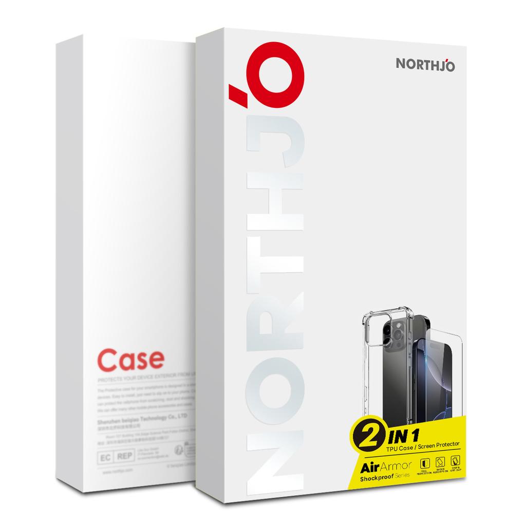 NORTHJO For iPhone 15 Pro Clear Phone Case Four Corner Shockproof TPU Cover with Tempered Glass