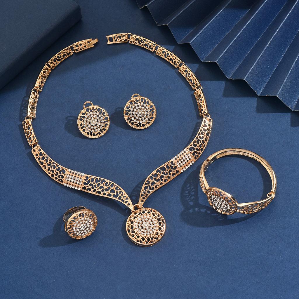 Women's Fashionable Design Metal Earrings, Necklaces, Bracelets, and Ring Sets Suitable for Banquets and Holiday Gifts