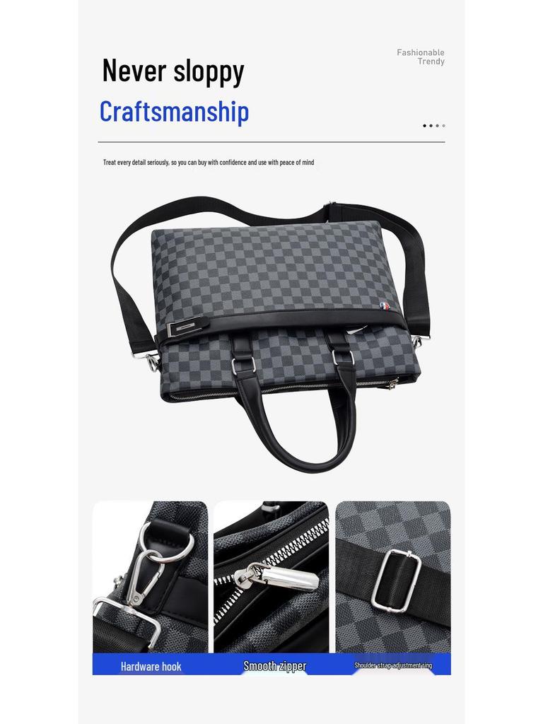 Men's Plaid Handbag: Business One-Shoulder Classic, 14-inch Laptop Briefcase