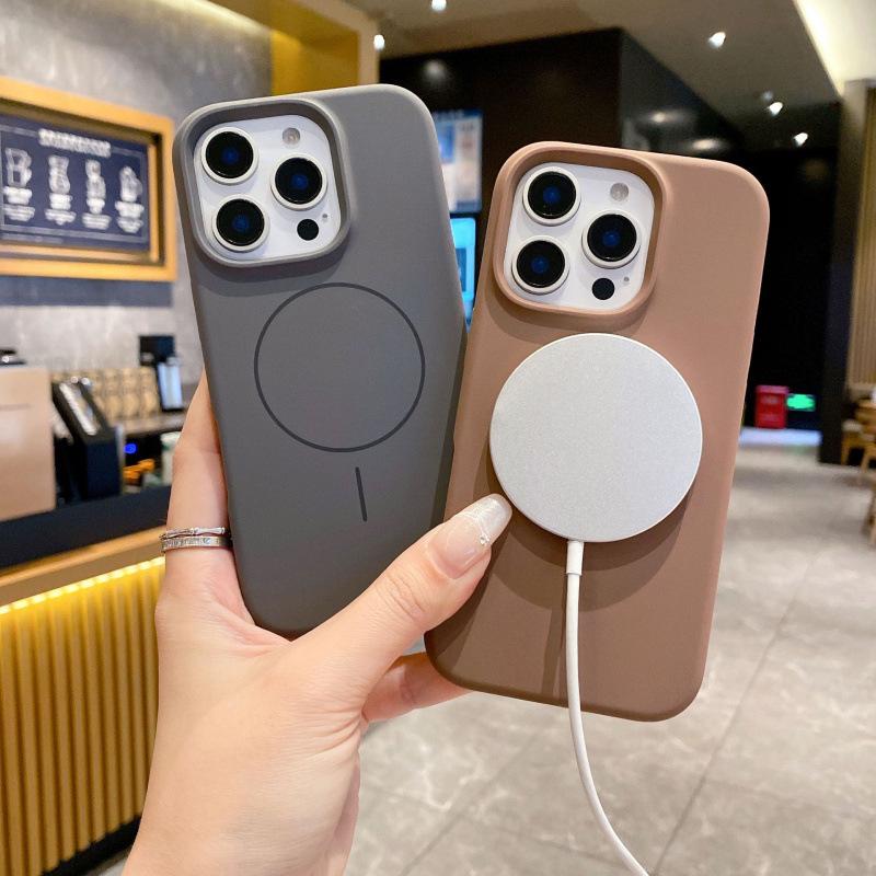 Liquid Silicone Magnetic Apple 16 Pro Max Phone Case with Fine Ring - Solid Color, Simple Protective Cover