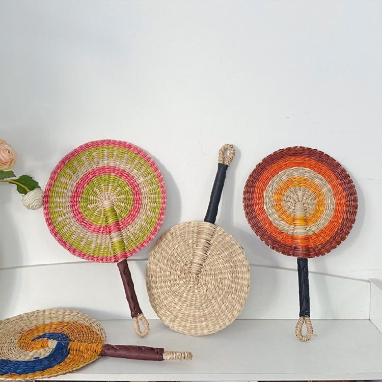 Large Summer Handheld Fan Seagrasses Handmade Woven Fan Natural Decorative for Home Wall Decoration