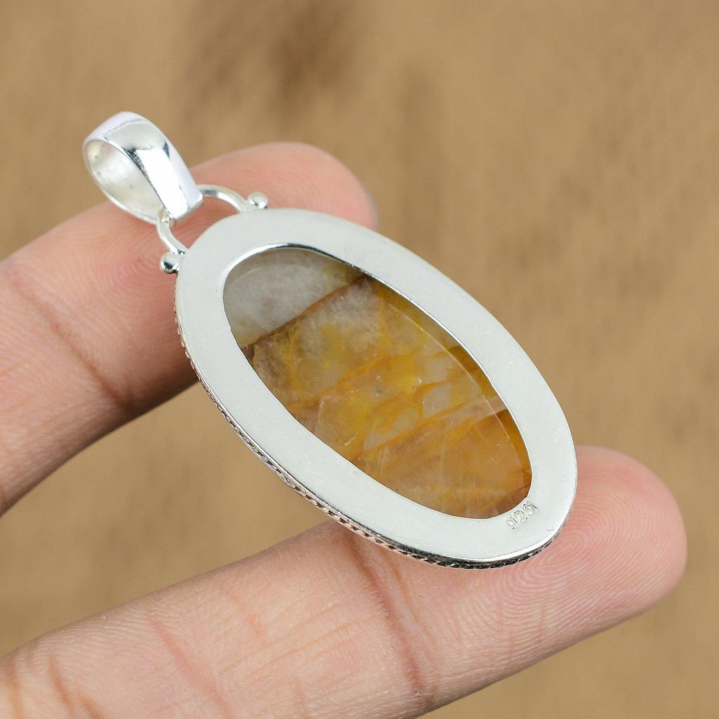 Natural Plume Agate Gemstone Pendant Handmade 925 Sterling Silver Indian Jewelry