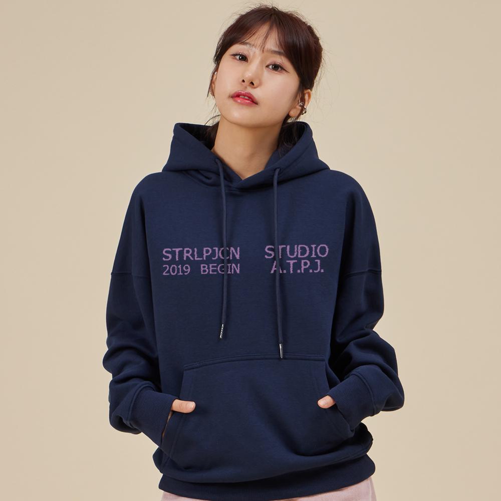 Ap Studio Begin Oversized Wide Shoulder Hoodie_Navy