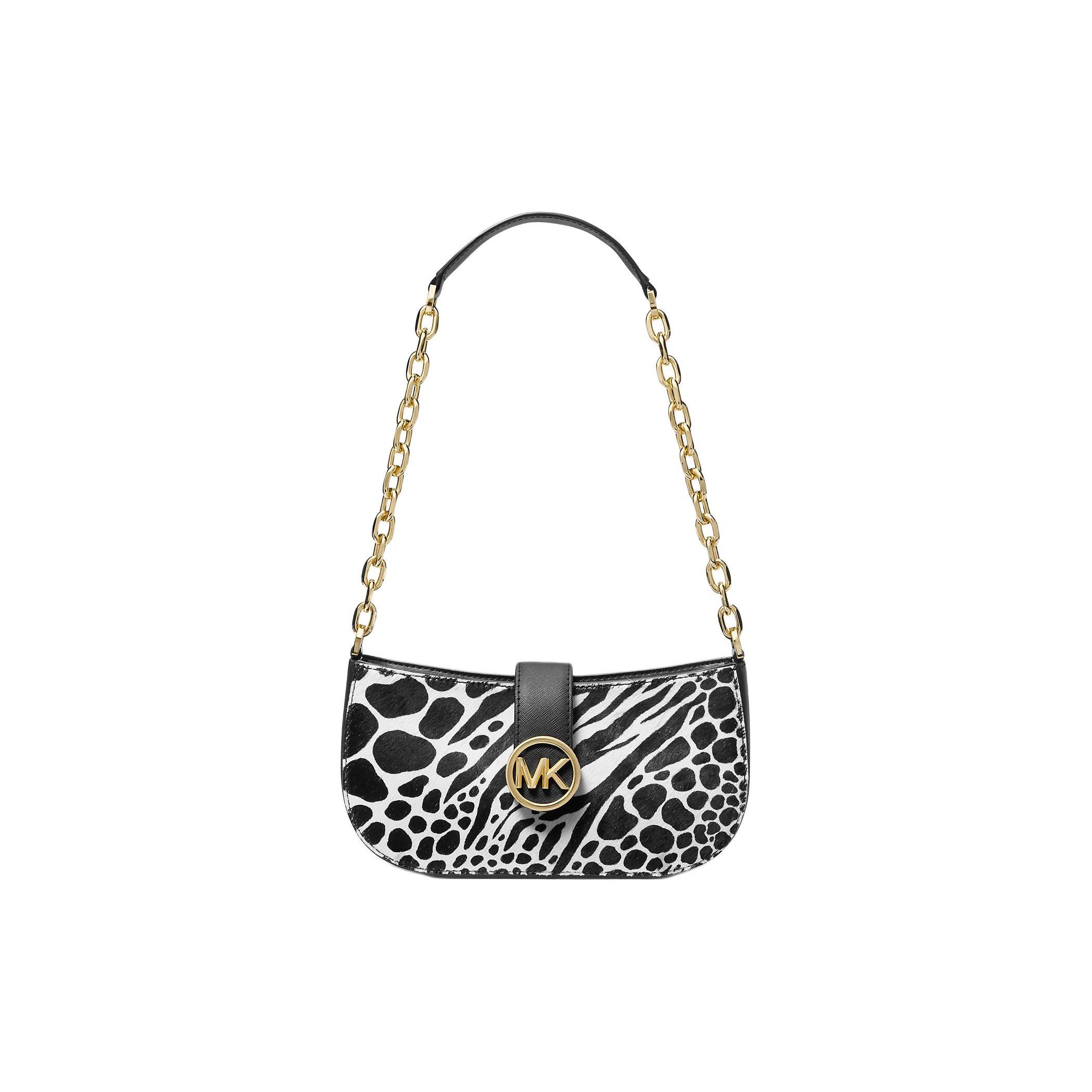 

Michael Kors MK Carmen Round Logo Animal Print Calfskin Tote Shoulder Bag Women bags Black 35H3GNMC1H-BLACK Basic Set (Bag+Dust Bag)