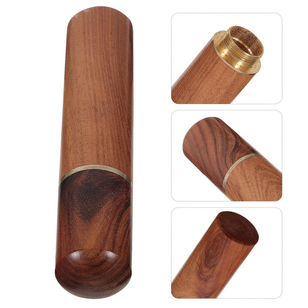 1Pcs Sandalwood Toothpick Storage Tube Portable Wood Holder for Travel Classic Simple Design Small Object Organizer Black-Brown