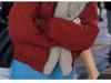 Damen Petites High-End Rote Kunstfuchsfell Lederjacke - Umweltfreundlicher Kurzer Wintermantel