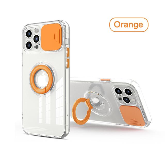 

Слайд-защита камеры, прозрачный чехол-подставка для Iphone 13 Mini 7 8 Plus Se 2022 X Xr Xs 12 11 Pro Max, чехол с держателем для кольца на палец for iPhone 8 Plus оранжевый