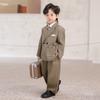Boys Formal Suit Set Double Breasted Blazer Long Sleeve Shirt Tie Pants Kids Outfit for Wedding Party School Performance 2-12 Y