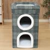 Fujiboeki Pet House/Pet Bed, 2-Room, 40cm Wide X 40cm Deep X 65cm High, Gray, Checkered Pattern, for Dogs and Cats, with Roof Bed, 53720, Small