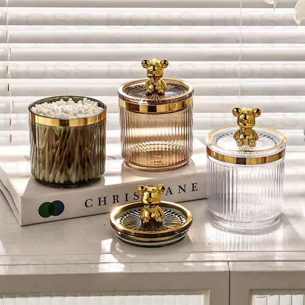 Organizer Cute Bear Cotton Balls Dispenser Box Toothpick Container Q-tip Holder Swab Canisters