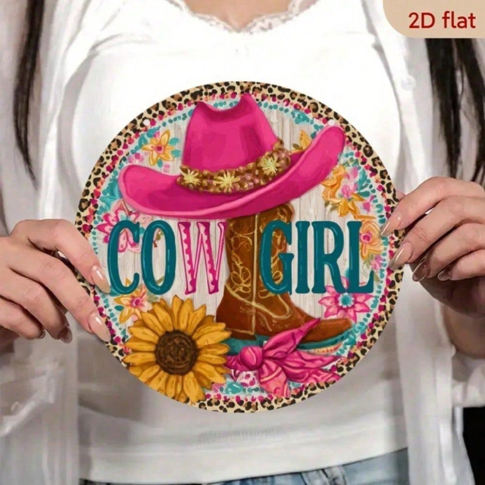 1pc 8x8" Western Cowgirl Boot & Hat Metal Wall Art, Rustic Pink Cowboy Decor for Home