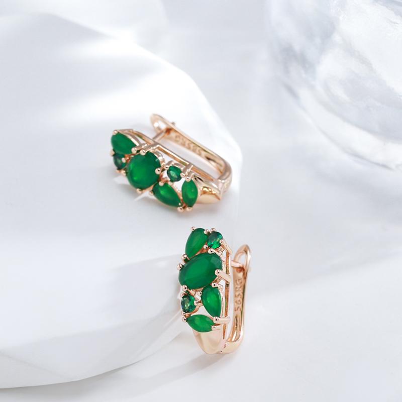 New Green Natural Zircon Drop Earrings For Women  Rose Gold Vintage Ethnic Bride Wedding Jewelry Party Accessories