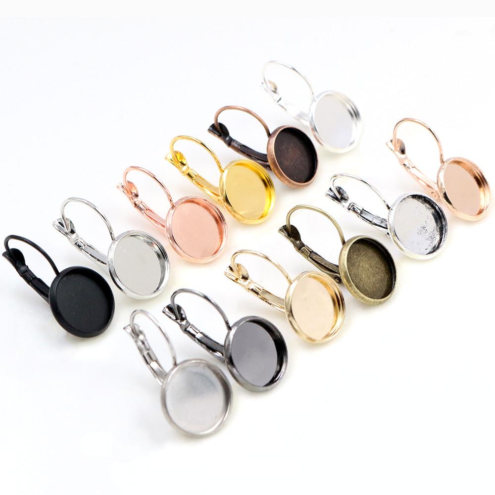 8-20mm 10pcs Classic Colors Plated French Lever Back Earrings Base,Fit 8-20mm Glass cabochons Earring Blank Supplies for Jewelry