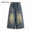 Plus Size Korean Fashion Summer Women Streetwear Jeans High Waist Washed Cotton Vintage Denim Capris Casual Loose Retro Basic Capris