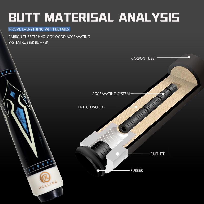 OKHEALING Carbon Fiber Pool Cue Black Technology Billiard Cue Sticks 11.8mm Tip Radial Pin Joint 147cm/58inch Length 19~20oz Weight