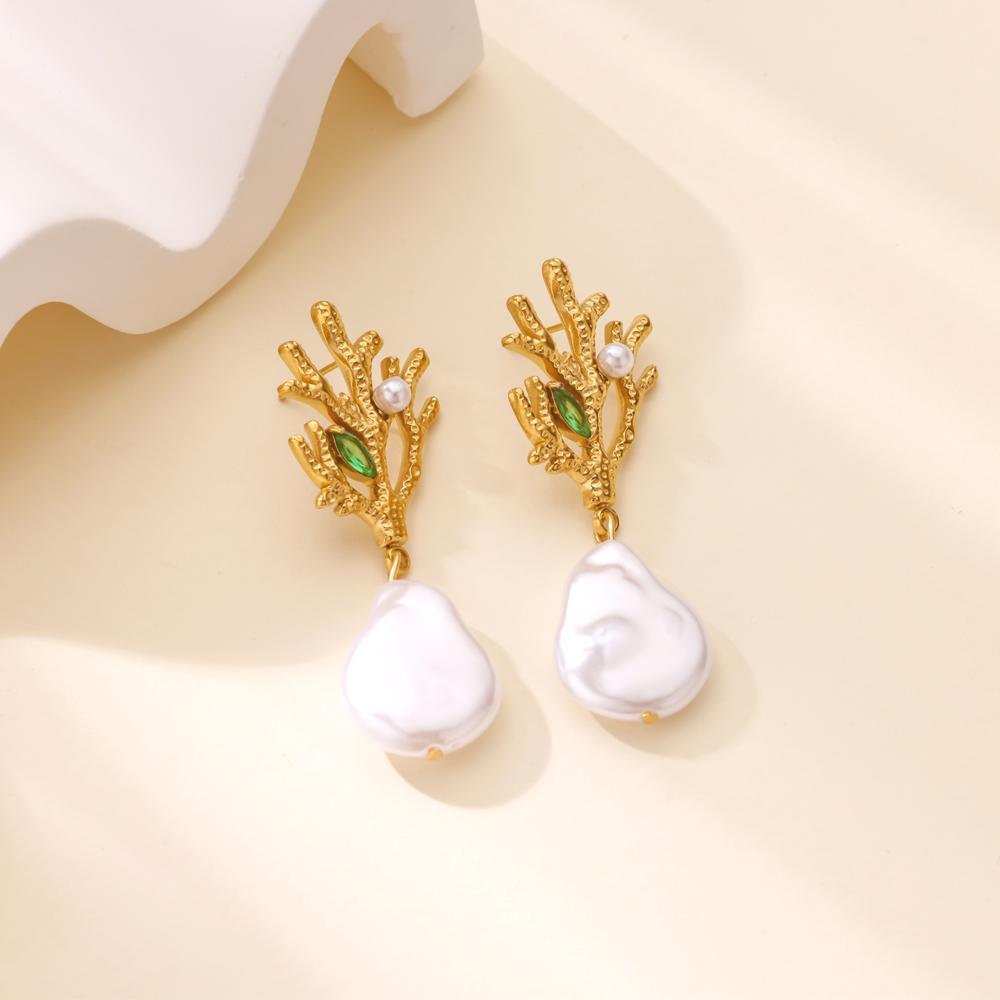 Cercei Stud Pandantiv Coral Perlat Ocean Culoare Aur Oțel Inoxidabil Cercei Nuntă Angajament Bijuterii Estetice arete