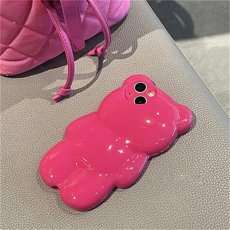 Ins Korean Cute 3d Cartoon Bear Pink Phone Case For Iphone 14 13 12 11 Pro Xs Max X Xr Lovely Animal Shockproof Soft Back Cover