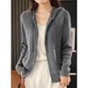 Damen Herbst Winter Wollmischung Pullover Mit Kapuze Verdickt Gestrickt Reißverschluss Strickjacke Mit Tasche Basis Mantel