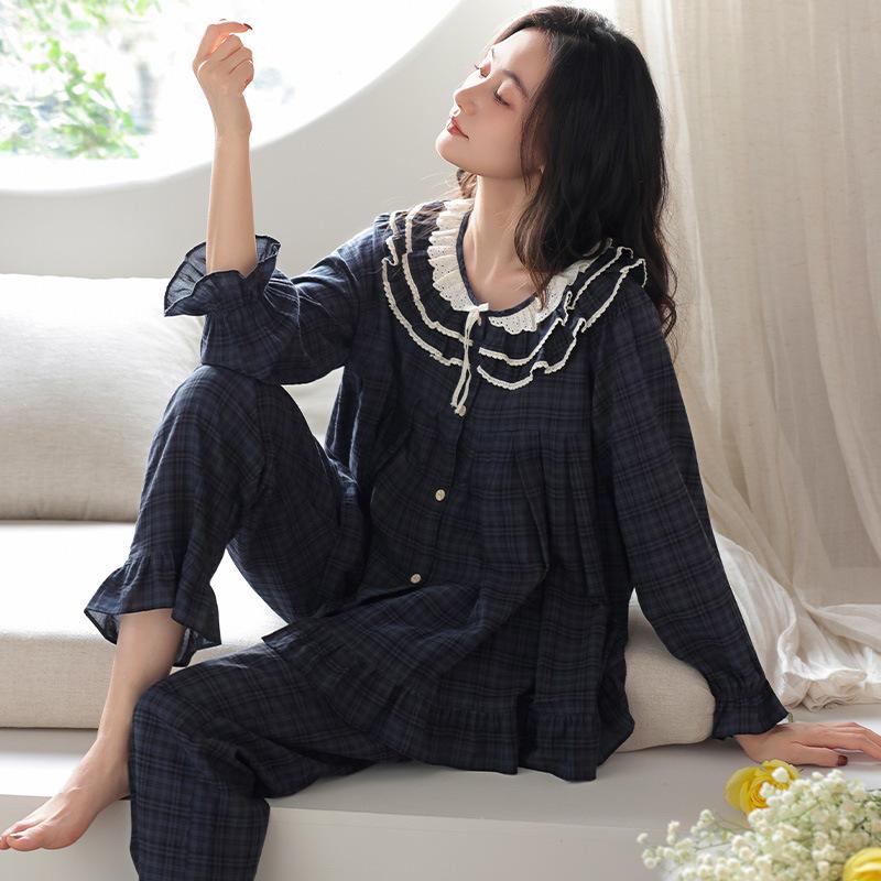 Pajamas Women's Spring and Autumn Pure Cotton Long-sleeved Large Size Can Be Worn Outside, High-end Casual Fashion Cotton Loungewear Suit
