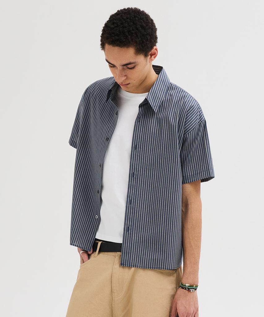 LEIRE Essential Striped Short Sleeve Shirt [Navy]