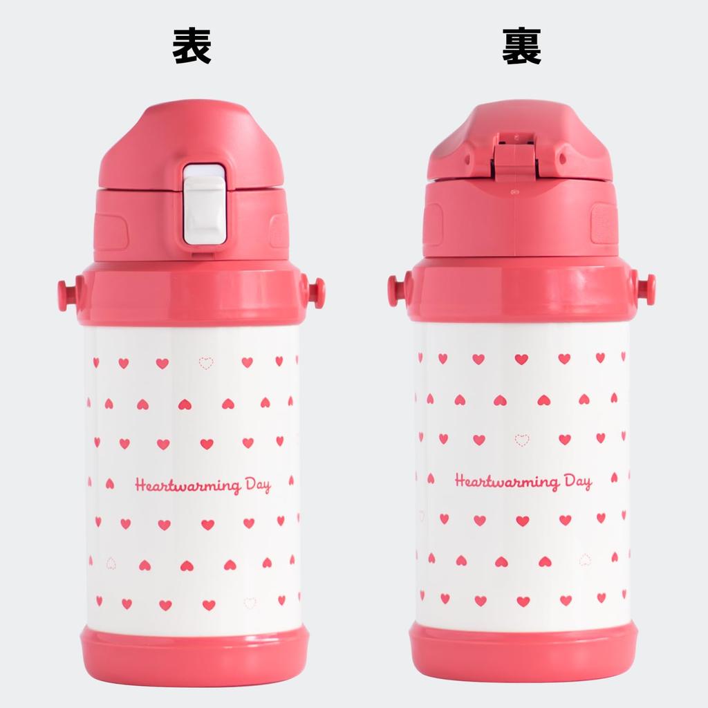 OSK Water Bottle for with Shoulder Direct Drinking Children, 600ml, Heart, Red, Strap, Bottle, SBR-600D