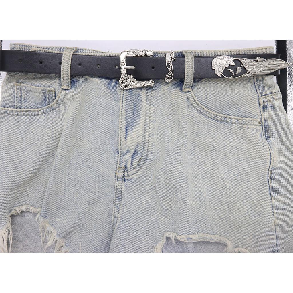 Vintage Floral Engraved Belt Western Styles Belt Adjustable Leather Buckle Belt Strap Cowgirl Waist Belt for Pants Dress