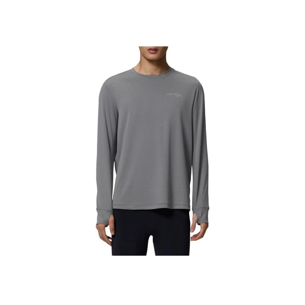 SAUCONY Solid Color Versatile Casual Running Training Soft Slim Fit Crew Neck Long Sleeve T-Shirt Men Tops Light-Gray SC2240018B-MG31