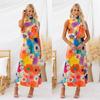 Women's Holiday Fashion Print Sleeveless Halter Waist Dress