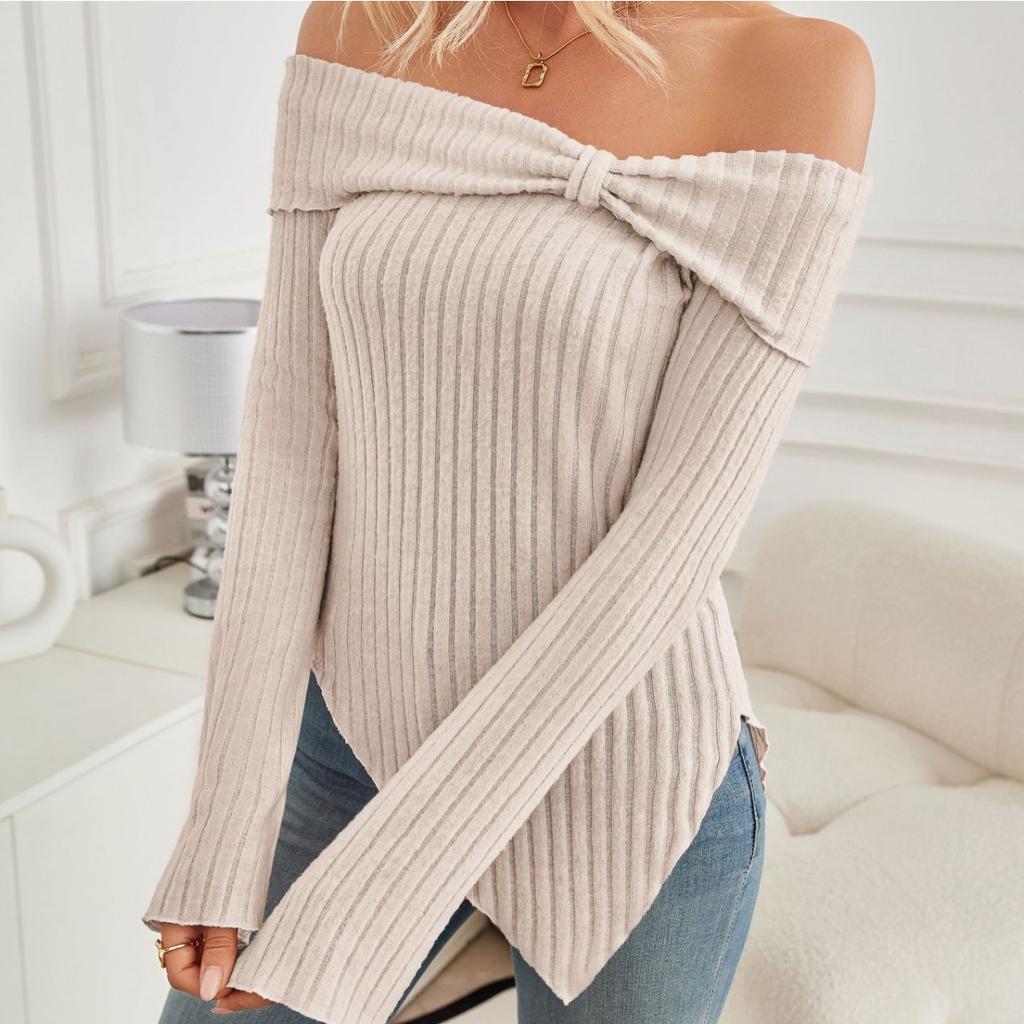 Women's Pullovers & Long Sleeves - Fall Winter Women's Fashion Off-shoulder Slim Fit Slit T-shirt Leisure Europe America