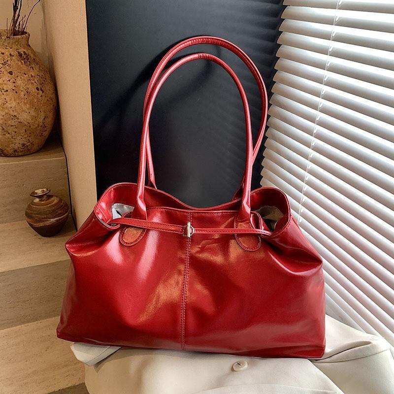 

High-end Retro Large-capacity Bag Women s Oil Wax Skin All-matching One-shoulder Underarm Portable Tote No pendant червоний