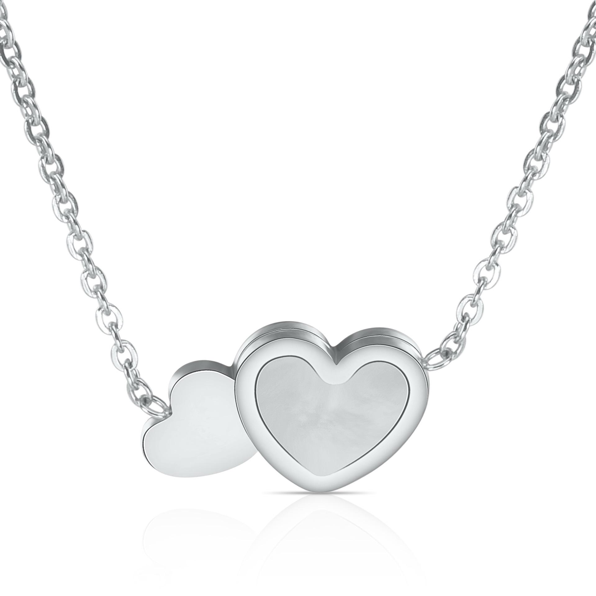 14MM Double Heart Shell Inlaid Stainless Steel Clavicle Necklace for Women