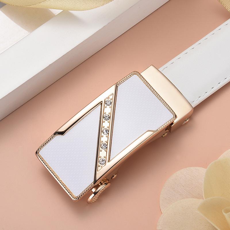 Stylish Women's Automatic Buckle Leather Belt - Genuine Leather, Korean Trend, Versatile Fashion Waistband for Students