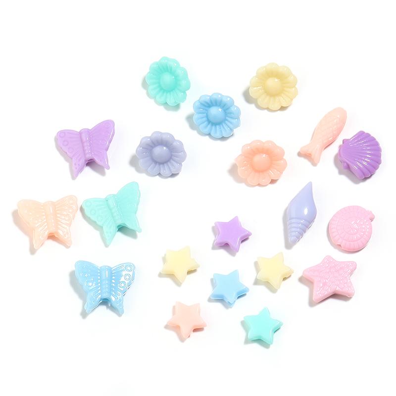 100pcs Candy Color Acrylic Beads Mixed Color Ocean Animal  Butterfly Flower Star Beads For Jewelry Making DIY Necklace Bracelets