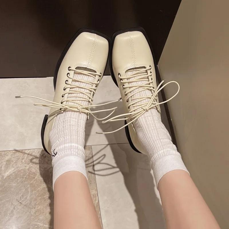 Women's Solid Color Low-top Shoes 2025 Spring and Autumn Fashionable Trendy Casual Mid-mouth Lace-up Design Low-top Shoes Zapato