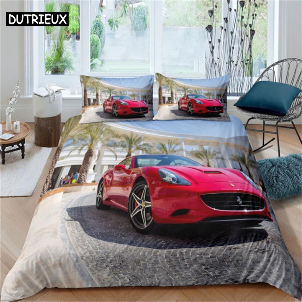 

Luxury 3D Printed Sports Car Duvet Cover Set - 3pcs for Adults & Boys, Fits Double, Queen & King Beds (135x200cm)&set