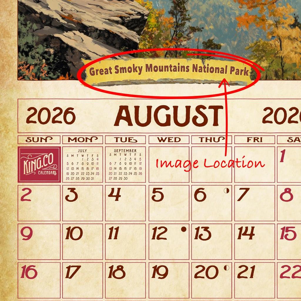 2026 Vintage National Parks Wall Calendar 16-Month X-Large Size 14x22, Retro-Classic Calendar by The KING Company-Monster Calendars