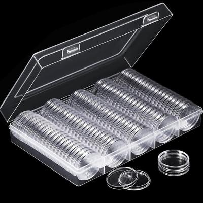 100 ks průhledných držáků na mince, 27mm/30mm, průhledných, sběratelských, na mince, pamětních mincí a medailí.