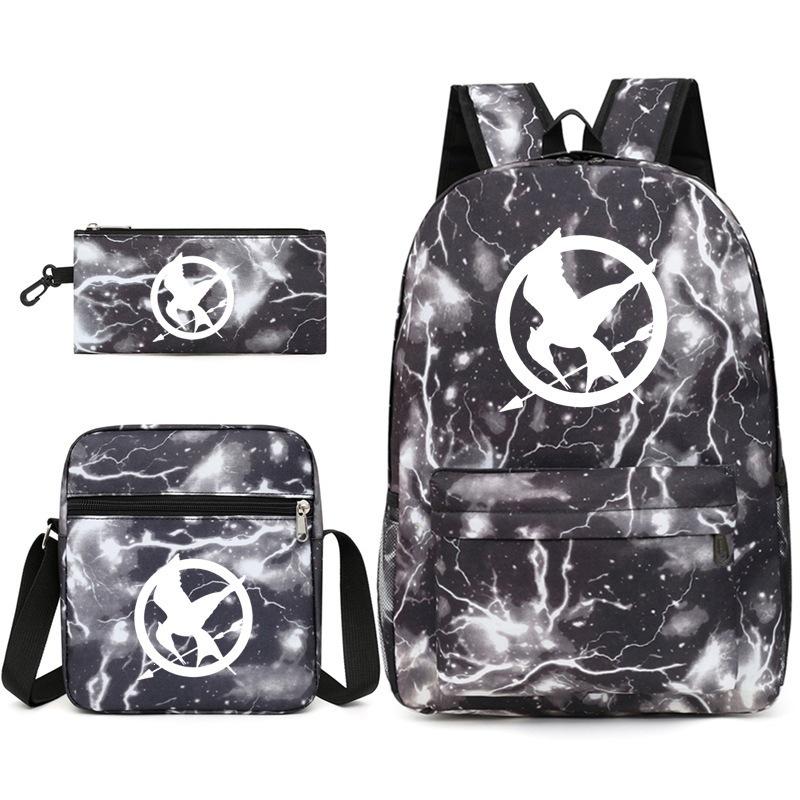 Large Capacity Schoolbag with Shoulder Strap; Student Three-piece Pencil Case Set