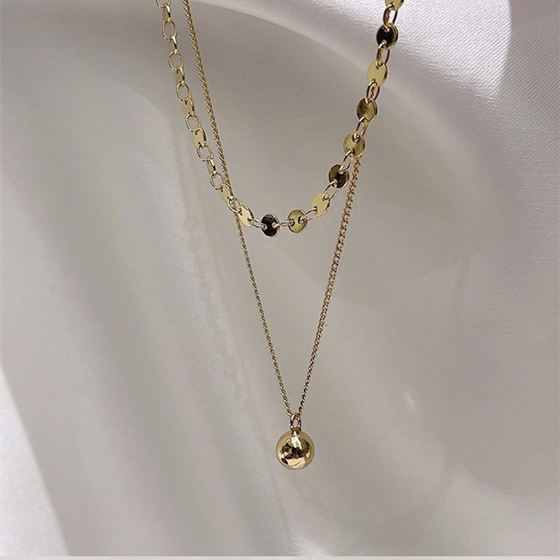Korean version ins niche light luxury temperament collarbone chain accessories women, simple and versatile double-layer sequined ball pendant necklace