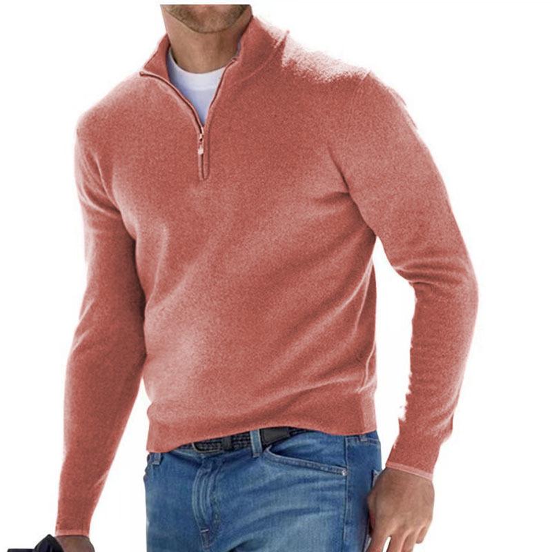 2023 Autumn Men's Long Sleeve V-Neck Wool Plush Polo Shirt