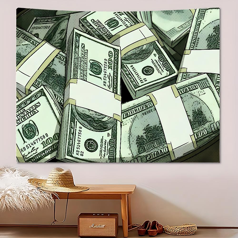 VIKAMA US Dollar Storm Tapestry Dollar Stacking Design Waterproof Living Room Study Room Decoration