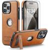 Casus Designed for iPhone 15 Pro Max Case with Kickstand Vegan Leather Slim Logo View Classic Luxury Elegant Thin Protective Cover (2023) 6.7"