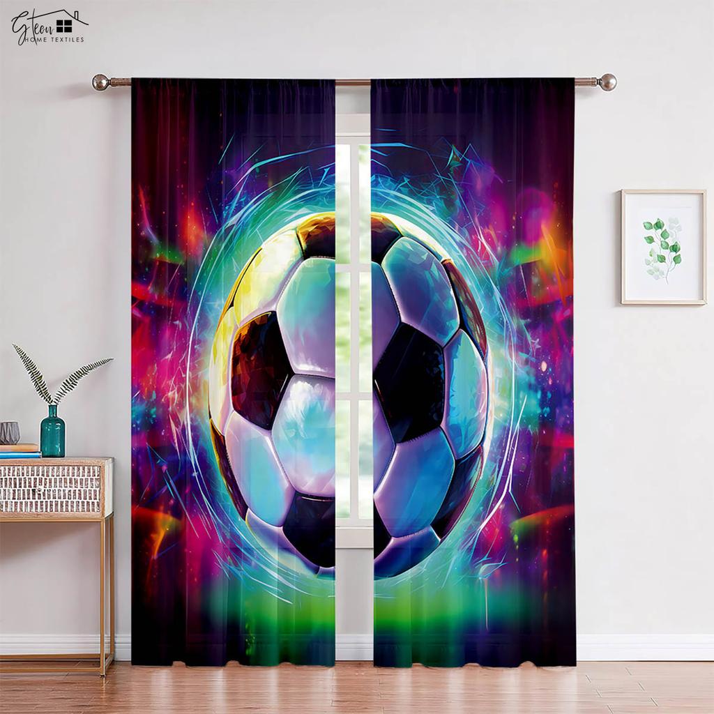 2 Pieces Of Cool Football 3d Printed Curtains Suitable For Bedroom Living Room Dormitory Decorative Curtains Machine Washable