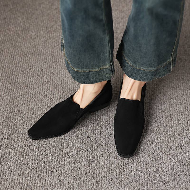 Krazing Pot Sheep Suede Round Toe Med Heels Summer Shoes Solid Big Size 42 Slip on Women Oxford Shoes Shallow Pumps