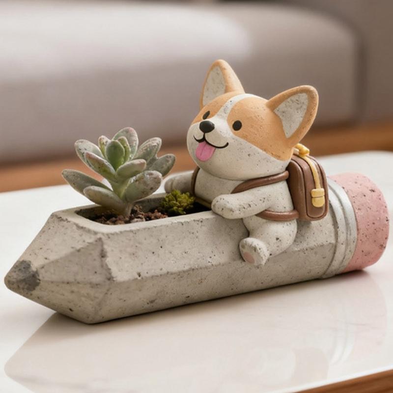 Creative Silicone Mold Pencil and Dog Shape Planter Moulds Perfect for Resin Art Concrete Creations and Home Decoration