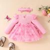 Infant Girls' Butterfly Mesh Dress with Headband and Long Sleeve Ribbed Jumpsuit