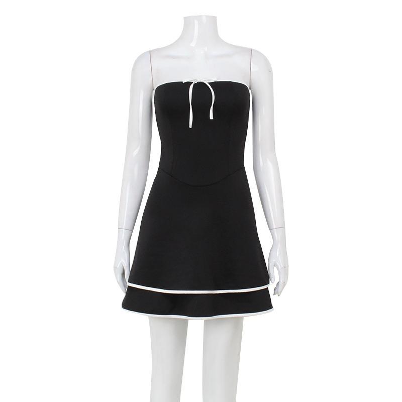 Women's Summer Fashion Temperament Sleeveless Strapless Bow Decorated Halter Short Dress